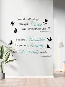 1pc Self-Adhesive Wall Sticker, Butterfly & Heart Print Waterproof Wall Decal For Bedroom, Living Room Decor, Stickers, Wall Decal, Vinyl Decal For Home Decorations, Spring Decoration Items Refresh Your Home, Festival Decoration Stickers Gifts Birthday Graduation