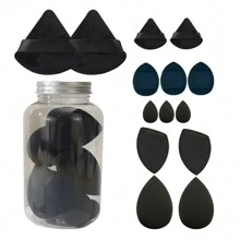 天鹅绒粉扑和化妆海绵 14 件套，带储物容器，亲肤，多色化妆海绵，不含乳胶，适合所有皮肤类型，两用干湿两用搅拌器，打造完美粉底 - 彩色 - 查看 10