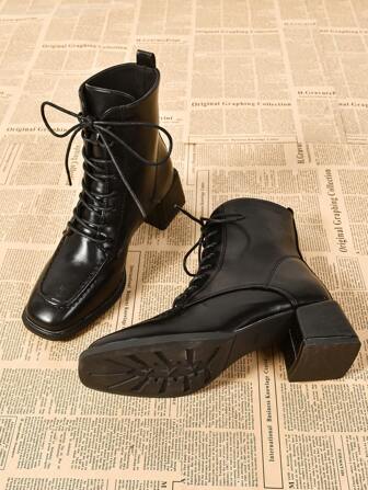 Fall/Winter 2025 Women's Pointed Toe Lace-Up Mid-Calf Boots