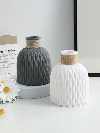 Plastic Wave Pattern Flower Vase For Flower Arrangements, Diy Flower Pot, Ceramic-Like Flower Container, Home Decor Ornament,Home Decor,Flower Vase,Centerpiece,Table Decor