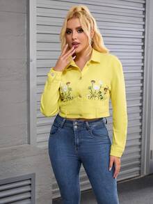 Women's Fashionable Stretch Denim Jacket - Yellow - View 7