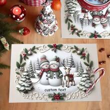Personalised Christmas Printed Linen Placemats (Set Of 4 / Set Of 6) - Cute Snowman Printed 30*45CM/12X18IN Placemats, Tablecloths - Customised Text Design, Perfect For Christmas, New Year, Family Gatherings