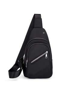 1pc Spacious Black Crossbody Chest Bag - Large Capacity, Water-Resistant, Adjustable Straps For Hiking, Cycling, Travel, And Outdoor Adventures - Durable, Lightweight, And Comfortable Design - Multicolor - View 4