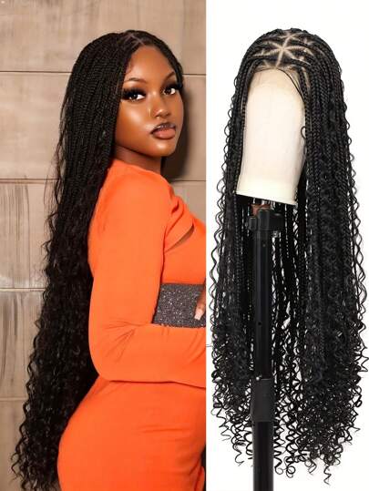 女士优雅全蕾丝盒状编织假发 - 180% 密度，耐热合成发，波西米亚风卷发，适合所有肤色