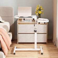 Bed Side Table, Height Liftable Overbed Bedside Table With Wheels, Adjustable Tilt Hospital Bed Table, Foldable Over Bed Table - Black - View 4