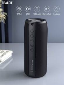 ZEALOT S51 20W 无线音箱，便携式户外低音炮，IPX5 防水，支持 TWS 双设备配对，1800mAh 电池可提供 8 小时播放时间，带来沉浸式立体声效果，配备充电线和音频线，兼容 FM/TF/USB 接口，适用于家庭影院/户外聚会/广场舞等多种场合。 - 黑色 - 查看 3