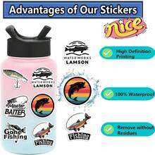 50 件鱼贴纸美观乙烯基贴纸高品质贴纸贴花剪贴簿、日记、笔记本电脑、保险杠、滑板、水瓶、电脑、手机贴纸可以为您的生活带来很多乐趣，是送给成人的完美礼物 - 彩色 - 查看 5