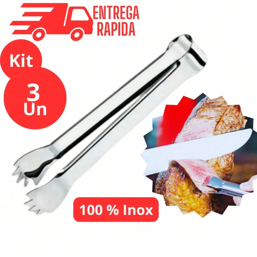 Kit 3 Stainless Steel Barbecue Meat Tongs For Appetizers 12.5 CM - 彩色 - 查看 1