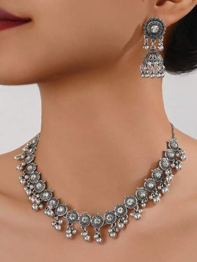 3pcs/Set Elegant Earrings, Bohemian Style Alloy Rhinestone Jewelry Set, Suitable For Women's Daily And Holiday Wear
