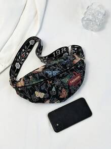 Túi đeo hông vải canvas họa tiết bướm nhiều màu thời trang phong cách Hàn Quốc mới, túi đeo hông thể thao ngoài trời đơn giản, túi đeo ngực đựng điện thoại và tiền xu cho nữ - Xem 3