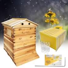 Auto Beehive Flow Hive,Wooden Beekeeping House Beehive Boxes With 7PCS Auto Flow Hive Frames,Bee Hives Boxes Starter Kit,Beekeeping For Beekeeper (7 PCS Beehive Frame+Wooden Box) - wood - 查看 1