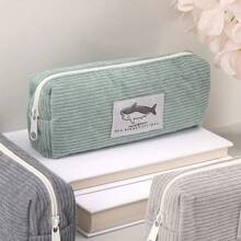 1 个大容量铅笔盒，带鲨鱼刺绣，灯芯绒材料，坚固拉链，适用于笔和文具，可清洗，多用途收纳袋 - 彩色 - 查看 11