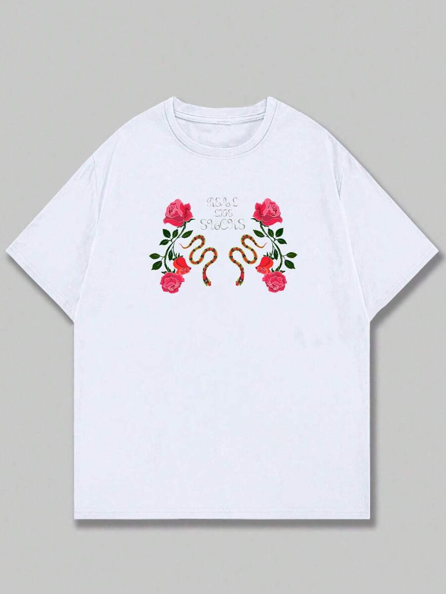 Cotton T-Shirt Floral Nature Comfort Premium Printed Soft Breathable Summer - 白色 - 查看 1