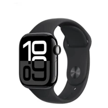 Apple 手表系列 10（2024 型号）S10 GPS 42 毫米亮黑色铝制表壳 + 黑色运动表带 S/M - 亮黑色