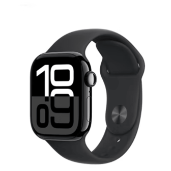 Apple Watch Series 10 (2024 Model) S10 GPS 42mm Bright Black Aluminum Case + Black Sport Band S/M - Bright Black