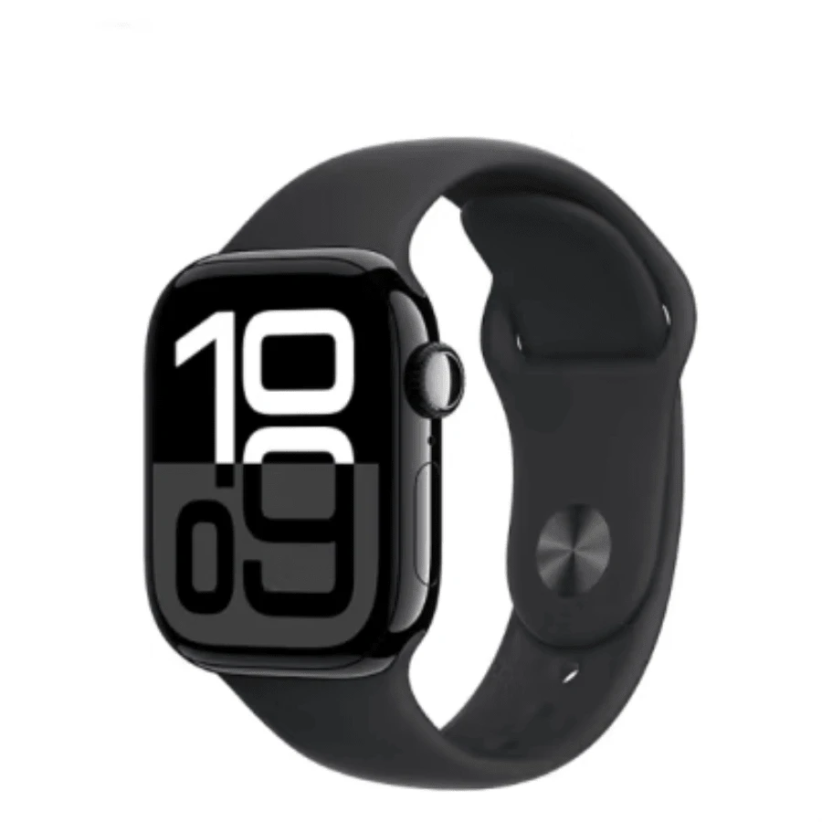 Apple 手表系列 10（2024 型号）S10 GPS 42 毫米亮黑色铝制表壳 + 黑色运动表带 S/M - 亮黑色