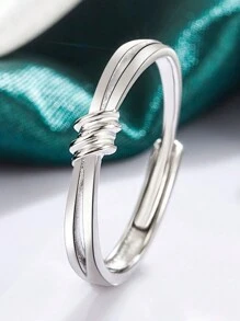 Bộ 2 chiếc nhẫn xoắn bằng đồng và bạc thời trang tối giản đính đá Zirconia, Phụ kiện trang sức cho cặp đôi/hàng ngày/tiệc tùng - Bạc - Xem 5