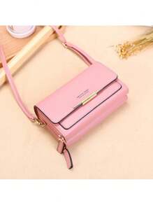 1pc Mini (18*10*6cm) RFID Polyurethane Leather Women's Large Capacity Multifunctional Shoulder Bag Medium Clutch Wallet Ladies Crossbody Bag Crossbody Phone Strap With Wallet Sling Phone Case Side Bags Pink Bag Thanksgiving Wallet Ladies Women For Women Wallet Purse Wallet - Pink - View 4