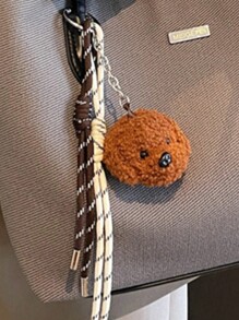 时尚毛绒吊坠，复古大容量休闲单肩托特包配金属五金装饰，纯色休闲手提包日常使用，优雅百搭通勤女士手提包 - 黑色 - 查看 12