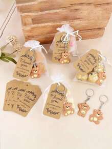 6pcs/15pcs/21pcs Bear Gift Bag, Party Gift, Bear Gift Set, Cute Bear Keychain, Bear Keychain, Art Gift Pendant Accessories, Creative Gift Bag, Comes With Transparent Hard Yarn Bag, Gratitude To Guests Kraft Paper Label And Rope Birthday Party Supplies Decoration