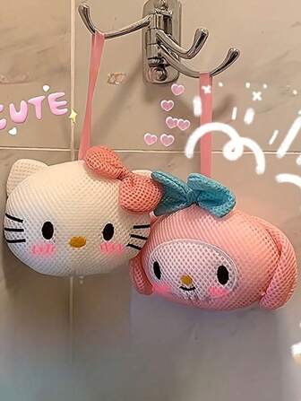 Sanrio 1 st mjukt och lyxigt nätmaterial, slitstark ryggskrubber, förbättrad skumexpansion, designad för en lyxig badupplevelse, badrumsinredning, höstdekor, tillbaka till skolan