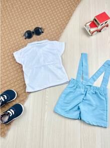 Conjunto de Bebê Social Camisa e Shorts/Suspensório Arthur - Azul bebê - Visão 2