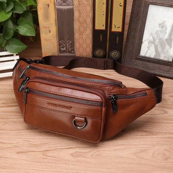 Bolsa cinto Pochete de Couro Genuíno para Homens de Viagem Retro Pele Natural Bolsa Masculina Transversal Corpo Bandoleira Quadril Faixa de Bolsas