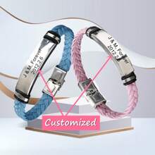 2 piezas Pulseras trenzadas personalizadas con nombres de pareja para hombres y mujeres, set de pulseras personalizadas grabadas para parejas, regalos de joyería para aniversarios, San Valentín, mejores amigos, fechas, números, iniciales, coordenadas, símbolos, hebreo