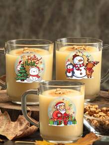 Kit 3 Special Christmas Mugs 255ml Glass For Coffee Corner Decorative End Of Year Santa Claus Gift Christmas Decoration Tea Milk - 白色 - 查看 1