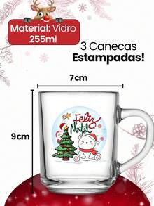 Kit 3 Special Christmas Mugs 255ml Glass For Coffee Corner Decorative End Of Year Santa Claus Gift Christmas Decoration Tea Milk - 白色 - 查看 4