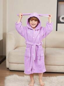 1 件适合幼儿园儿童加厚珊瑚绒长度 70 厘米/27.56 英寸兔子长耳朵卡通设计连帽儿童浴袍，毛绒柔软儿童睡衣，男孩和女孩的成长装，带腰带和口袋，吸水，快干，不脱落，多种颜色适合酒店、家庭、卧室、游泳池、节日礼物、礼物、返校