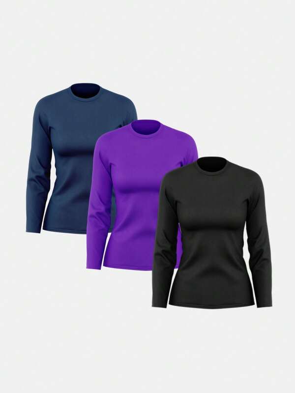 Kit 3 Camisetas Feminina Manga Longa Dry Básica Lisa Proteção Solar UV Térmica Blusa Academia Esporte Praia