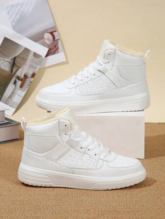 Botas de nieve de peluche blancas clásicas, zapatos deportivos de cordonera de caña alta para mujer, zapatos casuales para exteriores, zapatos cómodos y transpirables para mujer, regalo de Navidad