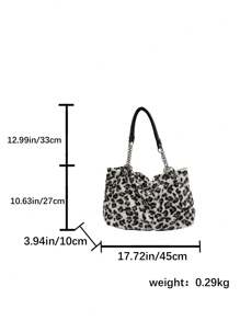 Bolsa tote peluda com estampa de leopardo, grande capacidade, estilo clássico, bolsa de ombro fashion, para deslocamento e uso diário