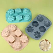 [1 Pacote] Forma de Bolo Tipo Flor 6 Formas Consecutivas Bolo de Arroz a Vapor Forma Fácil de Remover Ferramenta de Cozimento
