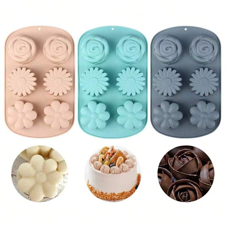 [1 Pacote] Forma de Bolo Tipo Flor 6 Formas Consecutivas Bolo de Arroz a Vapor Forma Fácil de Remover Ferramenta de Cozimento