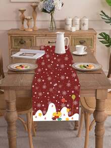 1 件涤纶印花圣诞防水桌旗，多种尺寸可选，节日气氛圣诞桌旗，适合优雅的节日、婚礼、圣诞节、感恩节装饰 - 为您的餐桌增添精致 - 紅雪花 - 查看 3