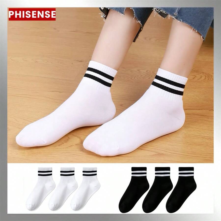 Kit 6-12 Pairs Of Youth Winter Socks Mid-Calf 35-40 Women - 黑色 - 查看 1