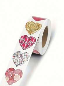 500 张/卷闪亮心形情人节贴纸，情人节、母亲节、婚礼、礼物、教师节、复活节礼物的浪漫贴纸，防水 PVC 贴纸 - 彩色 - 查看 4