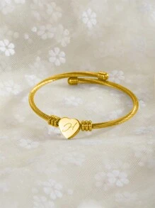 1 件可爱简约风格青春爱心吊坠英文首字母手链，送给男孩和女孩的最个性化礼物 - 均碼 - 查看 55