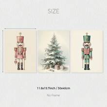 Set Of 3 Nutcrackers Pastel Christmas Gallery Wall Art Prints, Vintage Xmas Canvas Posters, Muted Neutral Wall Decor, Holiday Winter Decor, Ideal Gift For Living Room, Bedroom, Kitchen, Office, Cafe, Bar, Hallway, Home And Room Decoration, Unframed Home Decor Christmas Decorations
