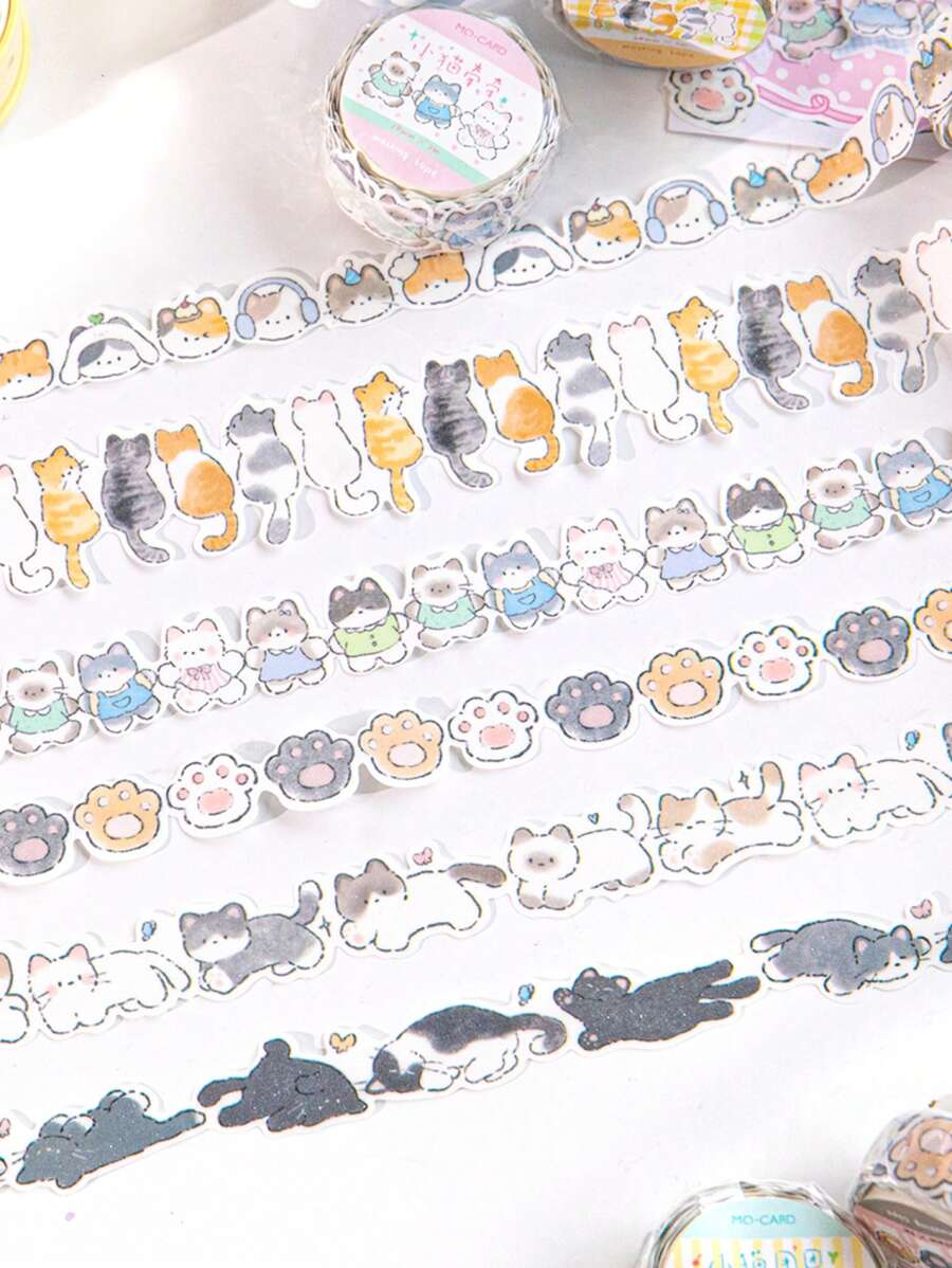 1 Roll Of Unique Paper Cat-Themed Decorative Masking Tape, Cat Gacha Series, Suitable For Gifts, Office, Home, Marking, Labeling, Classroom, Entertainment Toys, Student Journal Scrapbooking DIY Decoration Back To School - Multicolor - View 1