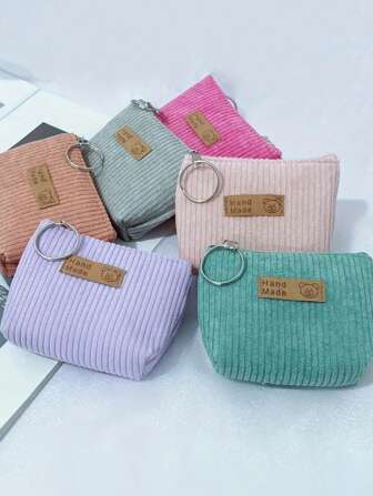 2个/6个/12个装休闲灯芯绒女式钱包 - 简约帆布材质，时尚百搭，适合日常使用 / 时尚女士创意钱包，女士小包，学生礼物，女士礼品，零钱包，迷你钱包，零钱包