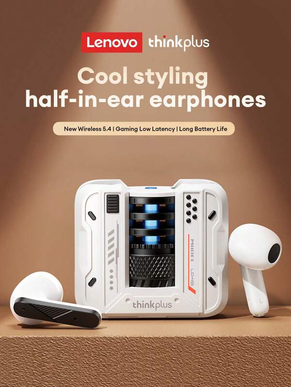 Lenovo Lenovo LP49 Bluetooth Earphones, Half-In-Ear Gaming & Music Dual Mode, 5.4 Smart Noise Cancellation, Long Lasting Battery, Ultra Cool Tech Design, Comfortable Fit For Smartphones & Laptops, Applicable For Huawei, Xiaomi