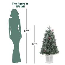 HomelyHues 3 Ft Small Christmas Tree, Prelit Snow Flocked Christmas Tree With Lighting Potted Base, Mini Artificial Xmas Tree For Home Decoration - Green - View 2