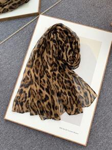 1 Pc Women Soft, Lightweight Balinese Sling Scarf With Leopard Print, Suitable For Daily Wear And Outerwear - Brown - View 2