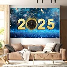 2025 年新年庆祝乙烯基横幅 - 带有闪闪发光的蓝色烟花图案的 Photobooth 背景 | 适用于房间和花园的多功能派对装饰 | 新年夜派对用品，无需电力即可用于一般用途的多用途横幅 - 彩色 - 查看 6
