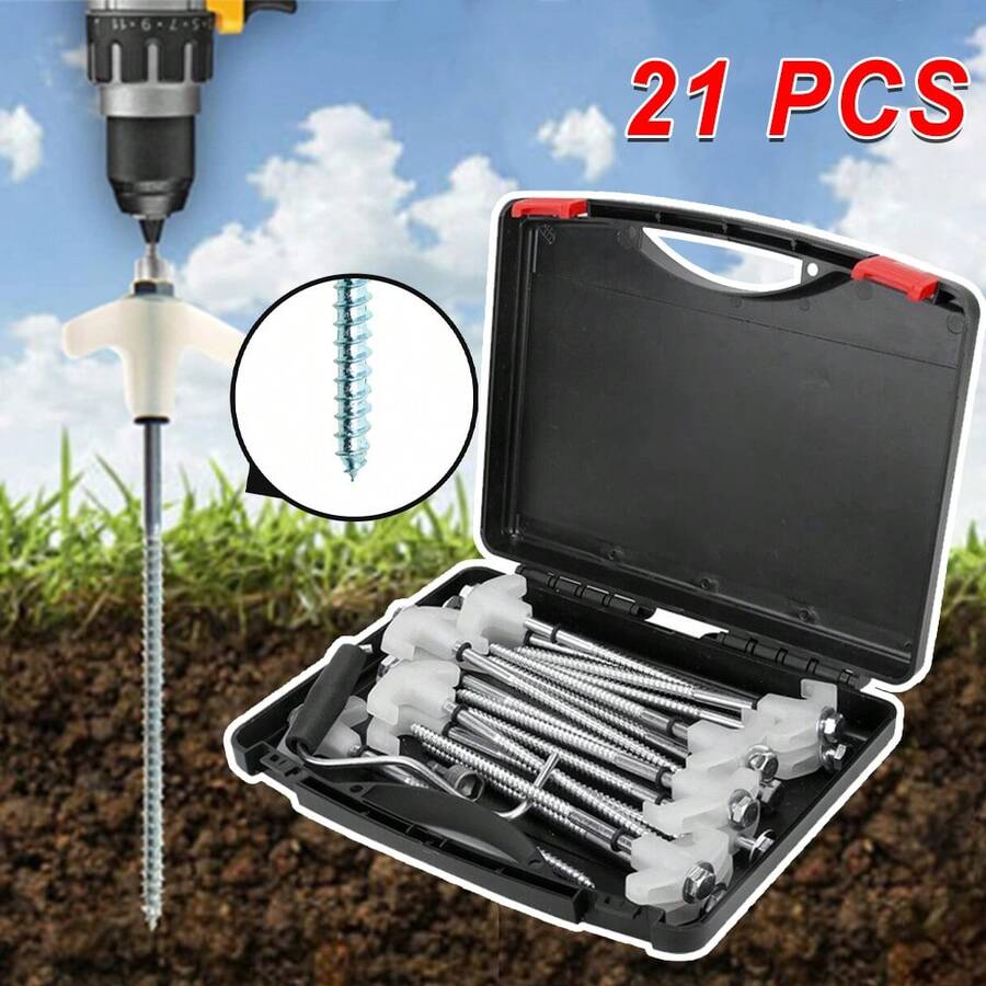 Schraubheringe 20cm lang  Heringzieher Zeltheringe schrauben und Metall Koffer - Schwarz - Übersicht 1