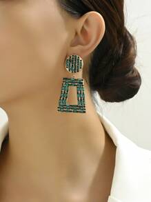 1 对时尚简约几何心形吊坠耳环，适合女士，流行热粉色和绿色，个性珠宝，适合节日派对正式舞会配饰，女士和情侣礼物 - 彩色 - 查看 11