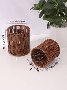 2pcs/1pc Rattan Cutlery Utensil Holder, Chopstick Container - Brown - View 5